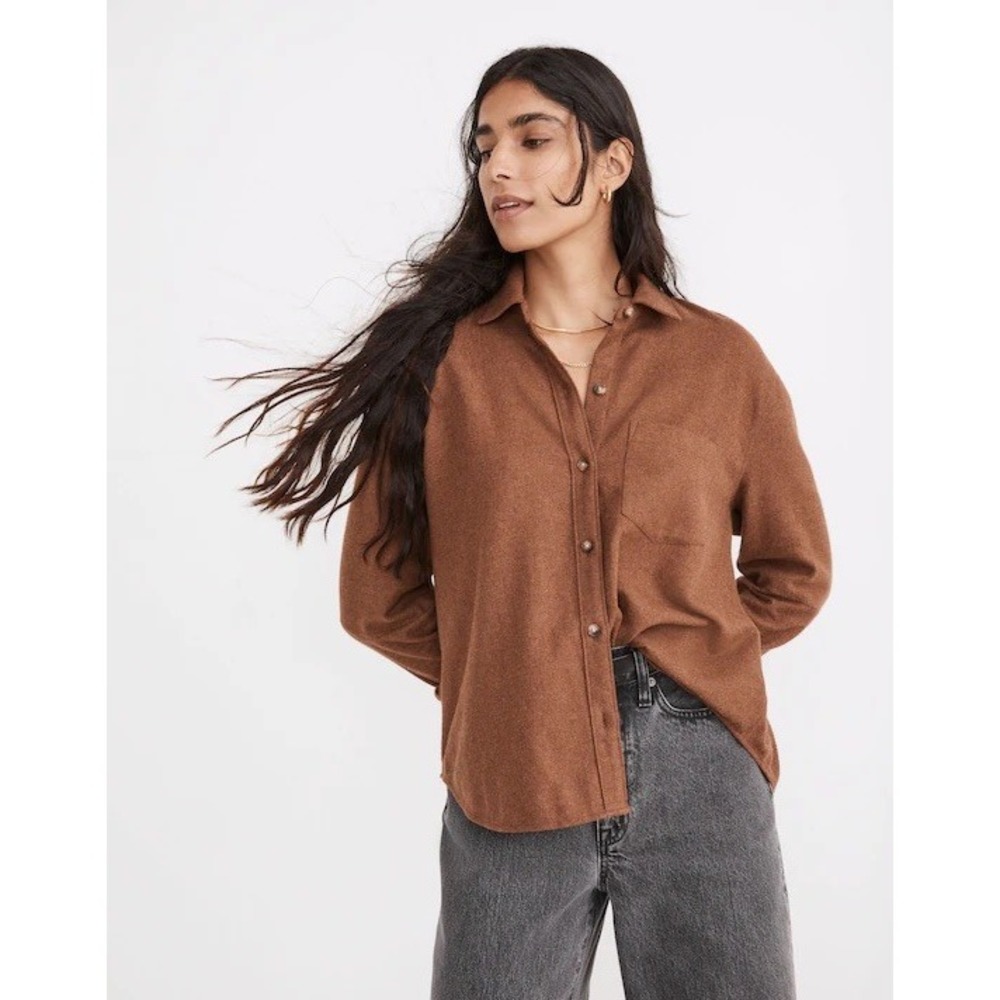Madewell Kempton Flannel Shirt Women XL Brown NEW Oversized Cotton Button Down